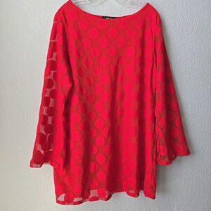 Style Co Polka Dot Dress Womens Size XL Red Hippie Sheer Over Bell Sleeve GoGo